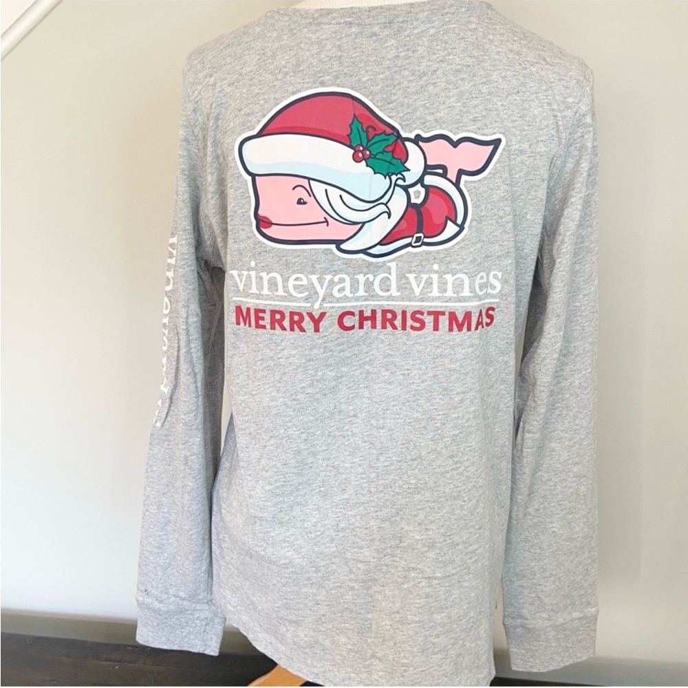 Vineyard Vines Women’s Christmas Mrs Claus Whale Gray Long Sleeve Tee Size M
